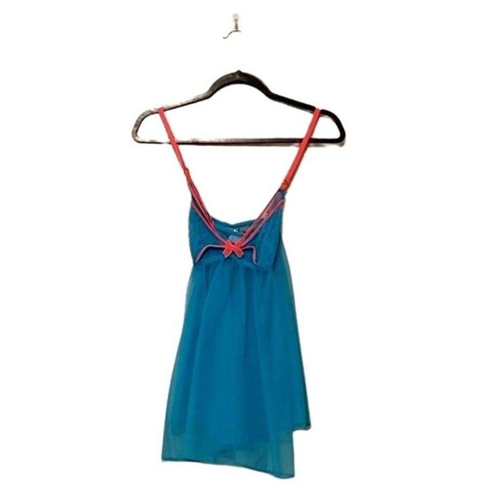 Victoria's Secret Womens Teddy Aqua Blue M Sheer Baby Doll